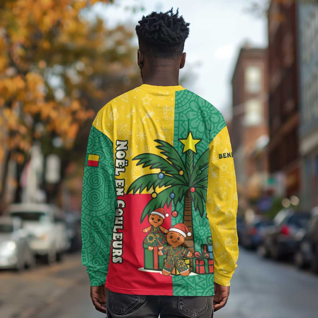 Benin Christmas Long Sleeve Shirt Palm Tree Dolls and Red Yellow Green Festive - African Pride
