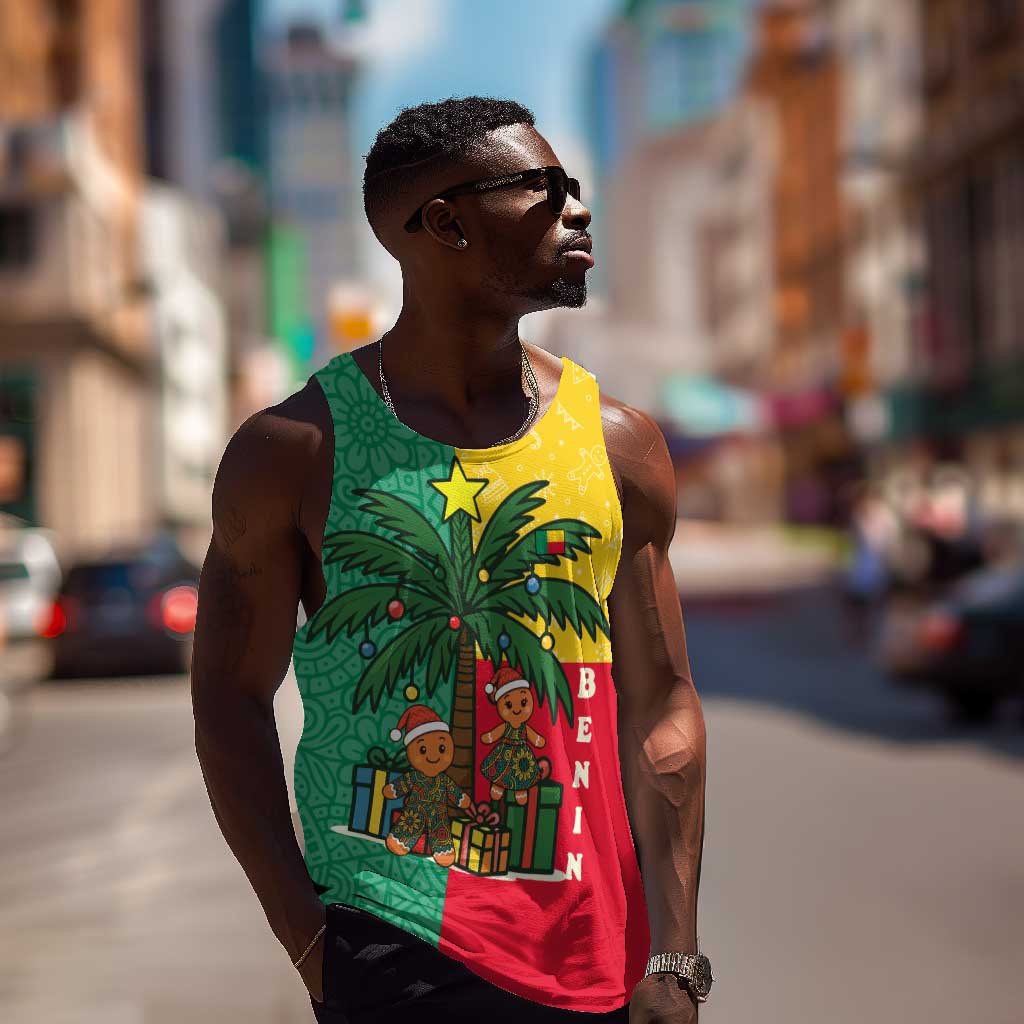 Benin Christmas Men Tank Top Palm Tree Dolls and Red Yellow Green Festive - African Pride