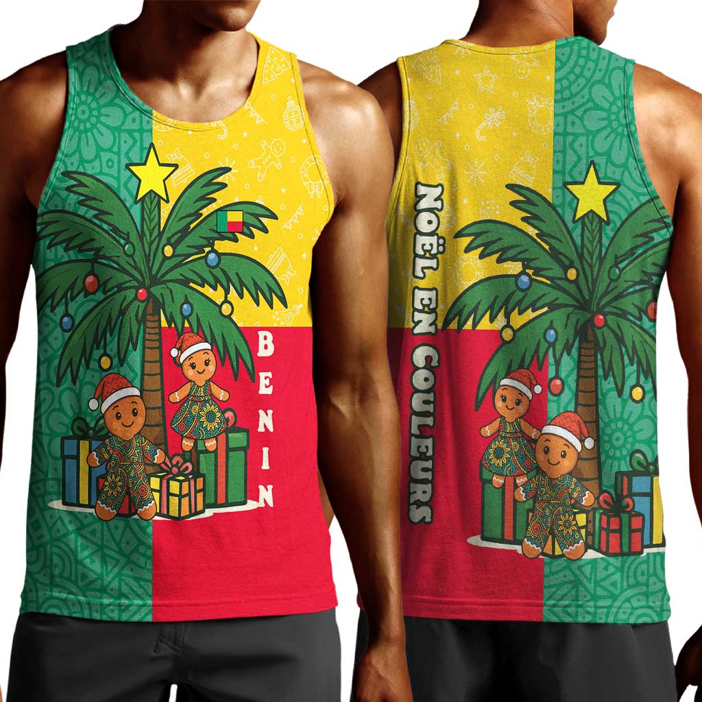 Benin Christmas Men Tank Top Palm Tree Dolls and Red Yellow Green Festive - African Pride