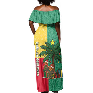 Benin Christmas Off Shoulder Maxi Dress Palm Tree Dolls and Red Yellow Green Festive - African Pride
