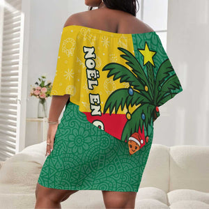 Benin Christmas Off Shoulder Short Dress Palm Tree Dolls and Red Yellow Green Festive - African Pride