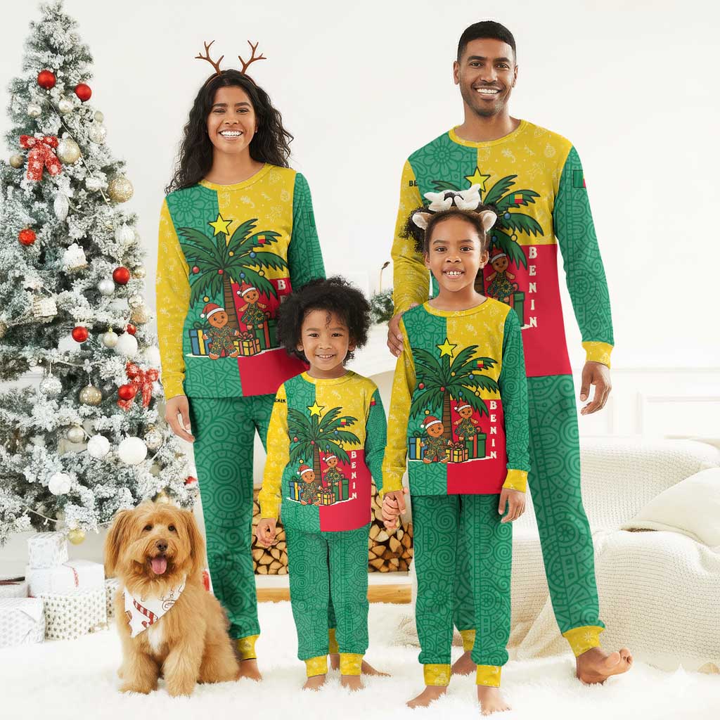 Benin Christmas Pajama Set Palm Tree Dolls and Red Yellow Green Festive - African Pride