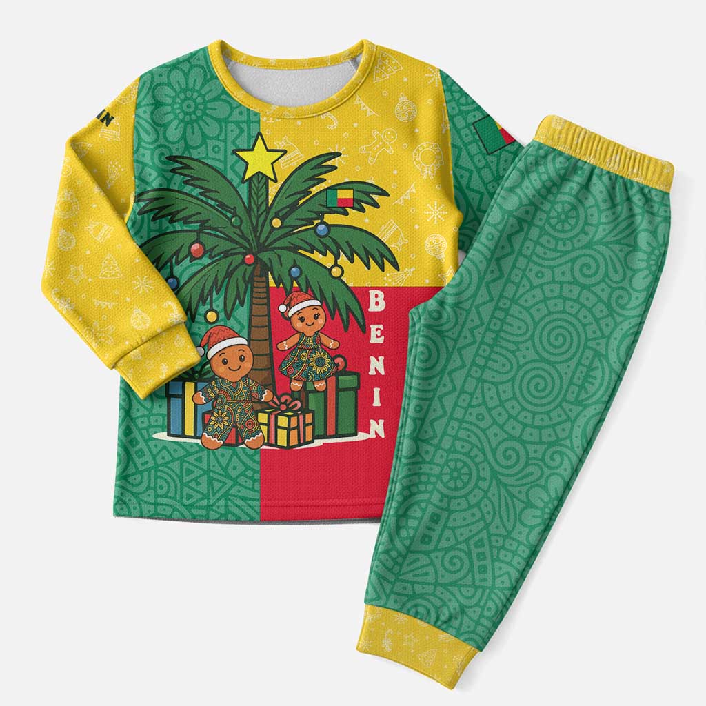 Benin Christmas Pajama Set Palm Tree Dolls and Red Yellow Green Festive - African Pride