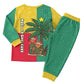 Benin Christmas Pajama Set Palm Tree Dolls and Red Yellow Green Festive - African Pride