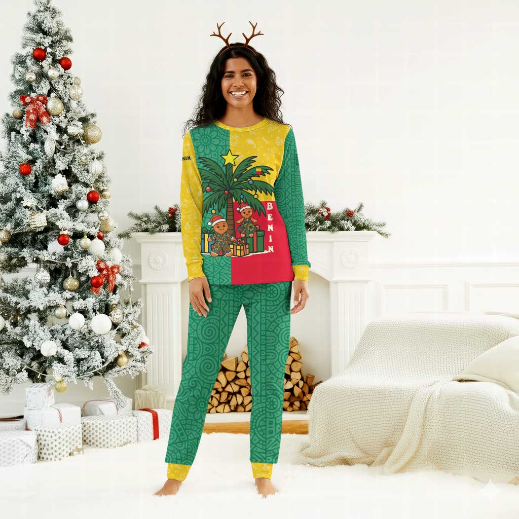 Benin Christmas Pajama Set Palm Tree Dolls and Red Yellow Green Festive - African Pride