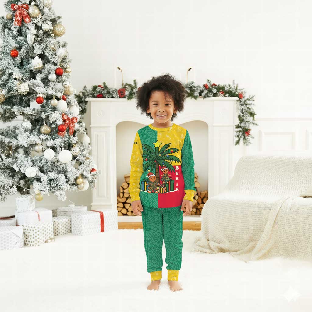 Benin Christmas Pajama Set Palm Tree Dolls and Red Yellow Green Festive - African Pride