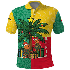 Benin Christmas Polo Shirt Palm Tree Dolls and Red Yellow Green Festive - African Pride