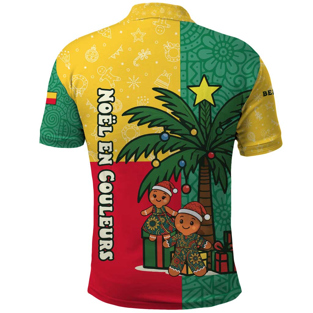 Benin Christmas Polo Shirt Palm Tree Dolls and Red Yellow Green Festive - African Pride