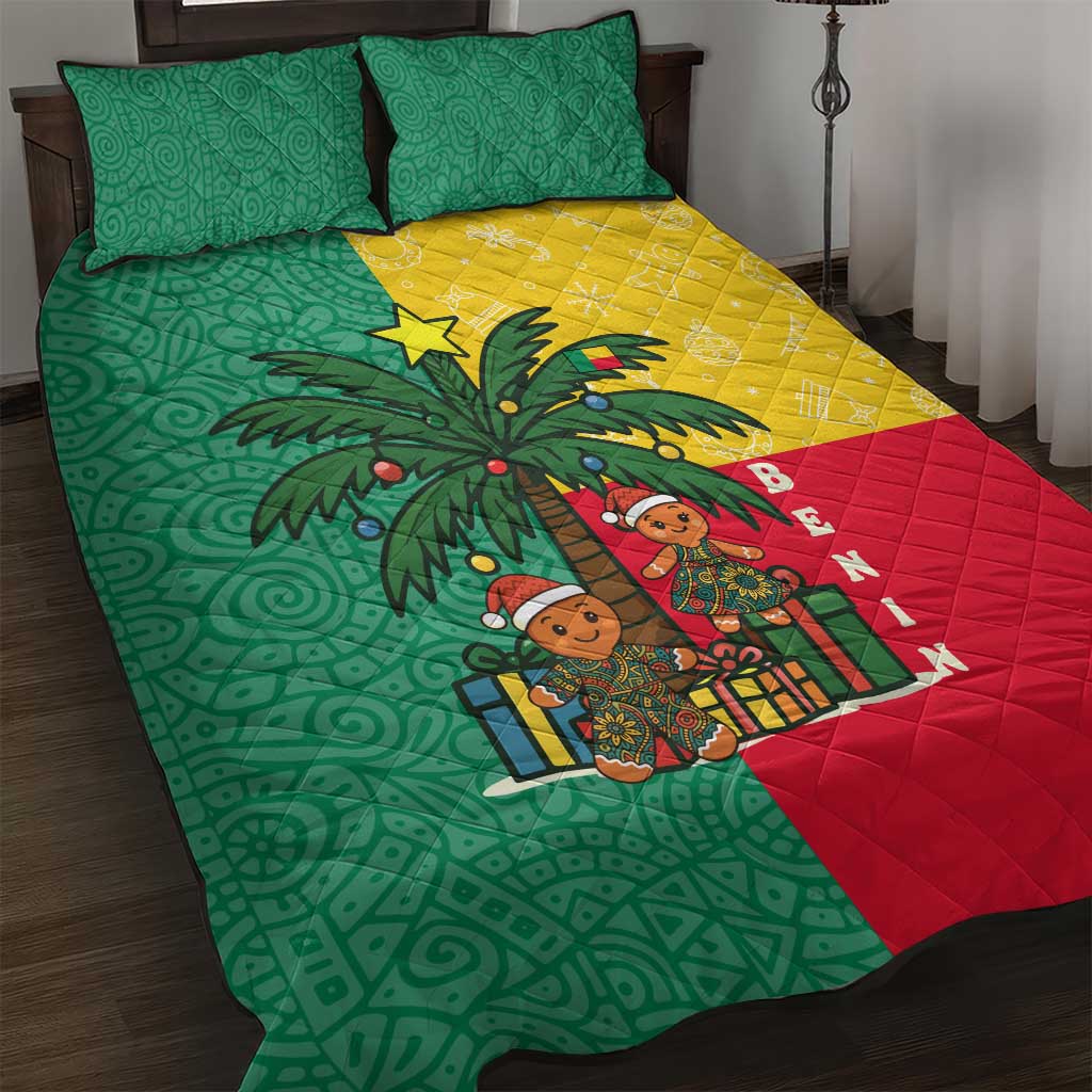 Benin Christmas Quilt Bed Set Palm Tree Dolls and Red Yellow Green Festive - African Pride