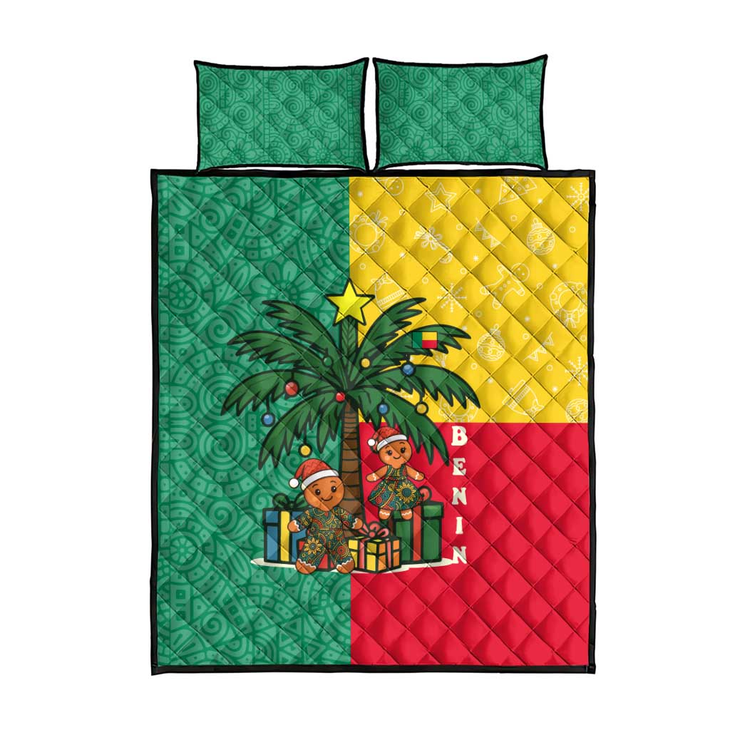 Benin Christmas Quilt Bed Set Palm Tree Dolls and Red Yellow Green Festive - African Pride