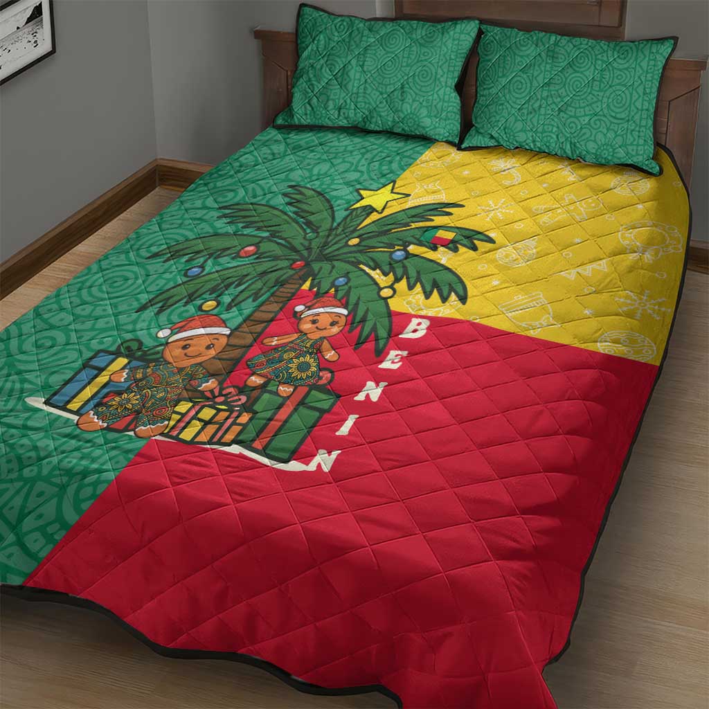 Benin Christmas Quilt Bed Set Palm Tree Dolls and Red Yellow Green Festive - African Pride