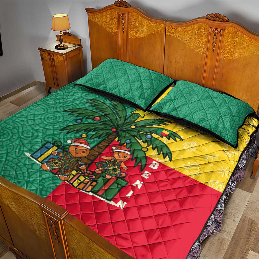 Benin Christmas Quilt Bed Set Palm Tree Dolls and Red Yellow Green Festive - African Pride