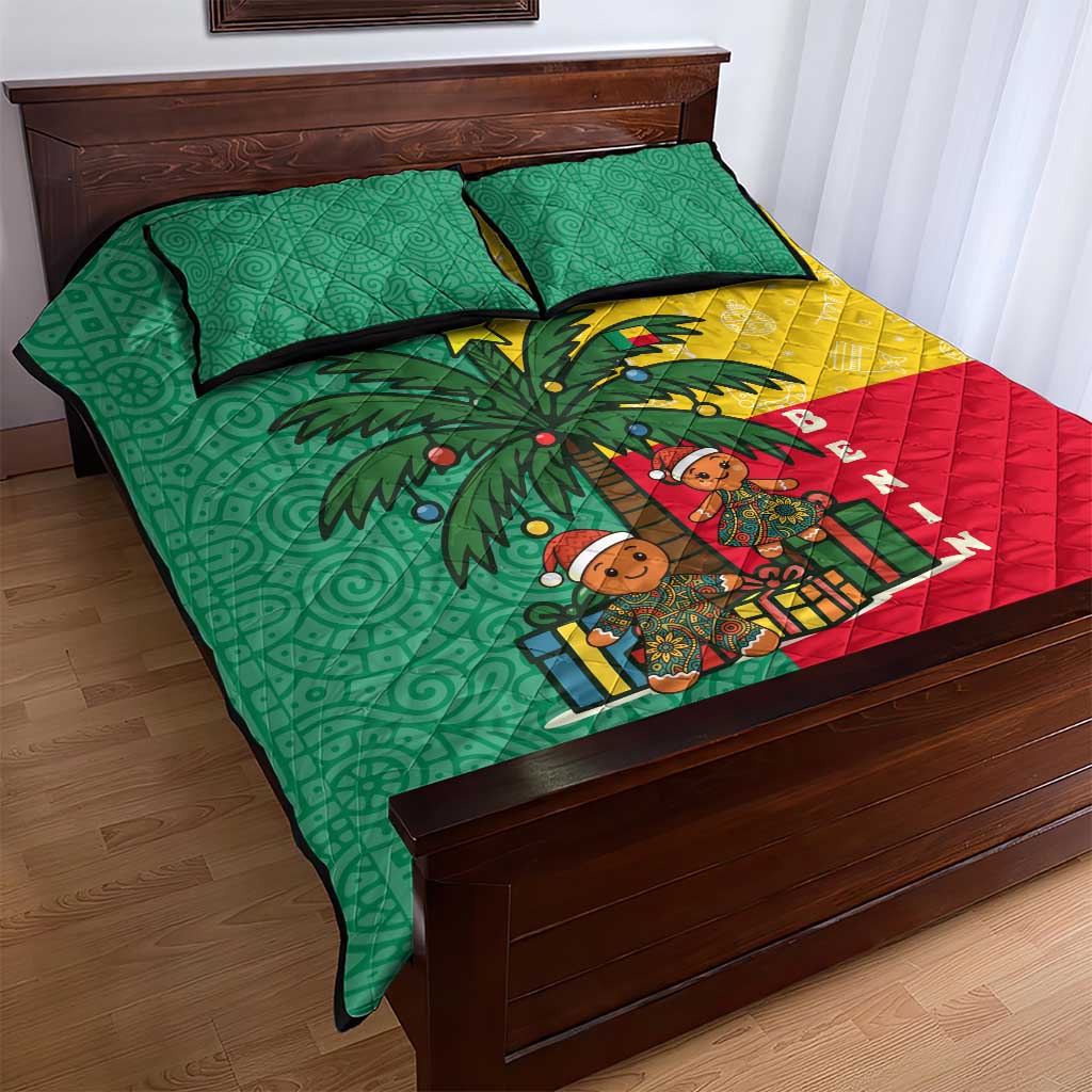 Benin Christmas Quilt Bed Set Palm Tree Dolls and Red Yellow Green Festive - African Pride