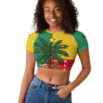 Benin Christmas Raglan Cropped T shirt Palm Tree Dolls and Red Yellow Green Festive - African Pride
