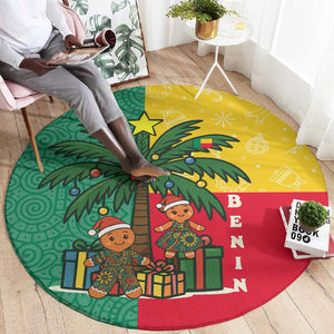 Benin Christmas Round Carpet Palm Tree Dolls and Red Yellow Green Festive - African Pride