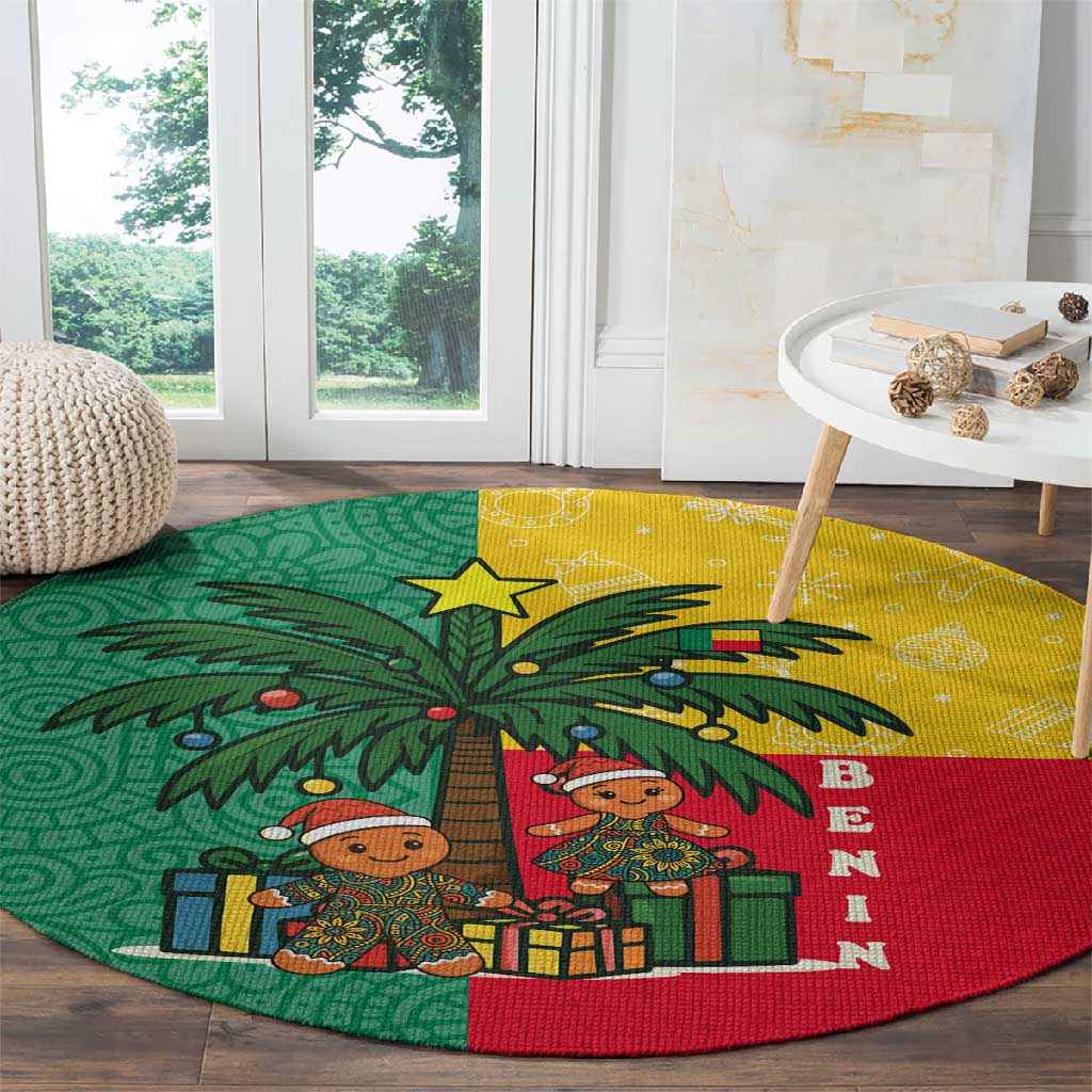 Benin Christmas Round Carpet Palm Tree Dolls and Red Yellow Green Festive - African Pride