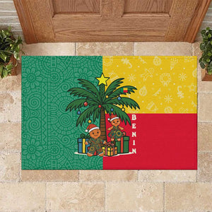 Benin Christmas Rubber Doormat Palm Tree Dolls and Red Yellow Green Festive - African Pride