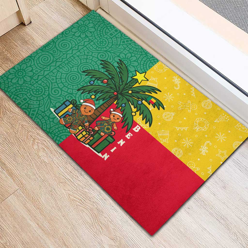 Benin Christmas Rubber Doormat Palm Tree Dolls and Red Yellow Green Festive - African Pride