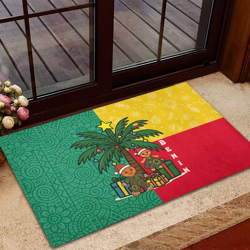 Benin Christmas Rubber Doormat Palm Tree Dolls and Red Yellow Green Festive - African Pride