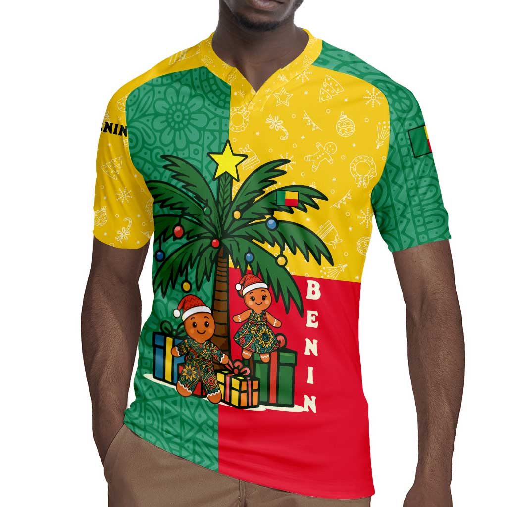 Benin Christmas Rugby Jersey Palm Tree Dolls and Red Yellow Green Festive - African Pride