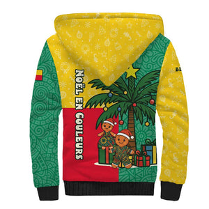 Benin Christmas Sherpa Hoodie Palm Tree Dolls and Red Yellow Green Festive - African Pride