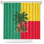 Benin Christmas Shower Curtain Palm Tree Dolls and Red Yellow Green Festive - African Pride