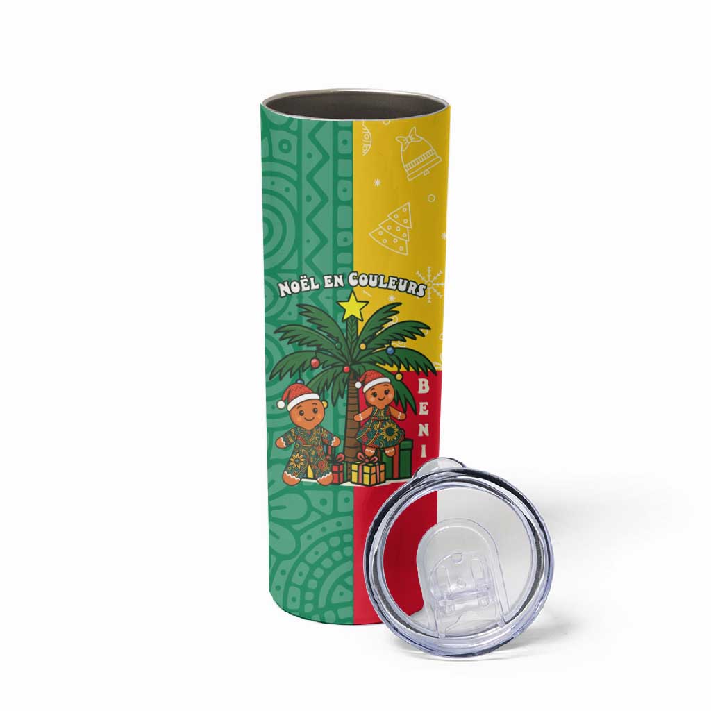 Benin Christmas Skinny Tumbler Palm Tree Dolls and Red Yellow Green Festive - African Pride