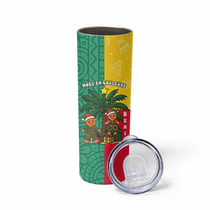 Benin Christmas Skinny Tumbler Palm Tree Dolls and Red Yellow Green Festive - African Pride