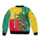 Benin Christmas Sleeve Zip Bomber Jacket Palm Tree Dolls and Red Yellow Green Festive - African Pride
