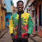 Benin Christmas Sleeve Zip Bomber Jacket Palm Tree Dolls and Red Yellow Green Festive - African Pride