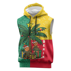 Benin Christmas Sleeveless Hoodie Palm Tree Dolls and Red Yellow Green Festive - African Pride