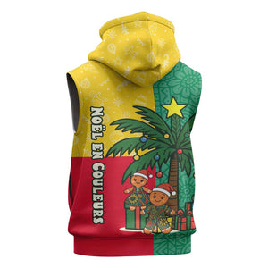 Benin Christmas Sleeveless Hoodie Palm Tree Dolls and Red Yellow Green Festive - African Pride