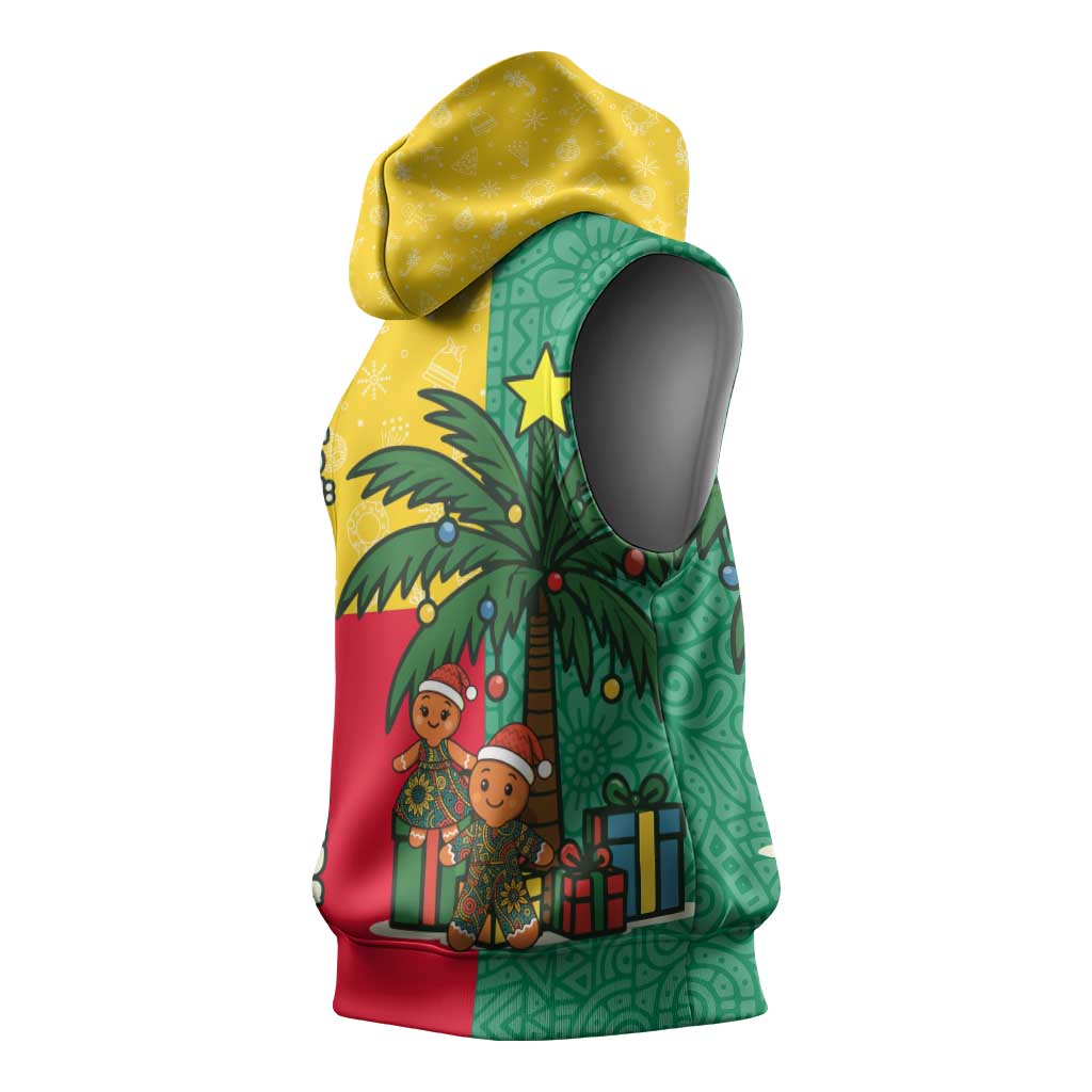 Benin Christmas Sleeveless Hoodie Palm Tree Dolls and Red Yellow Green Festive - African Pride