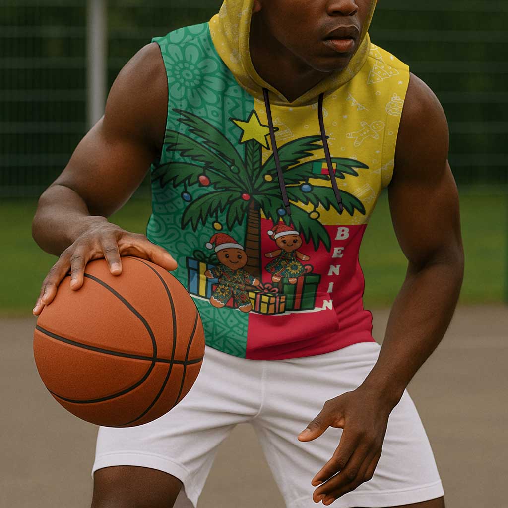 Benin Christmas Sleeveless Hoodie Palm Tree Dolls and Red Yellow Green Festive - African Pride