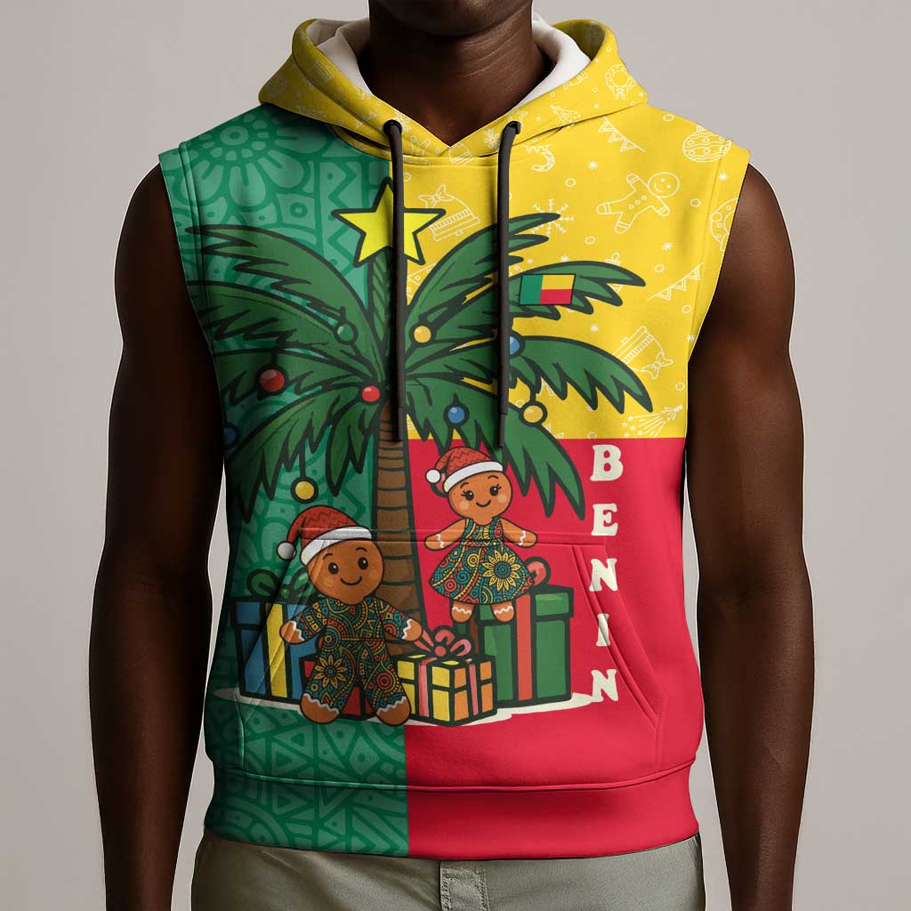 Benin Christmas Sleeveless Hoodie Palm Tree Dolls and Red Yellow Green Festive - African Pride