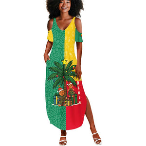 Benin Christmas Summer Maxi Dress Palm Tree Dolls and Red Yellow Green Festive - African Pride