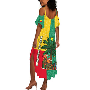 Benin Christmas Summer Maxi Dress Palm Tree Dolls and Red Yellow Green Festive - African Pride