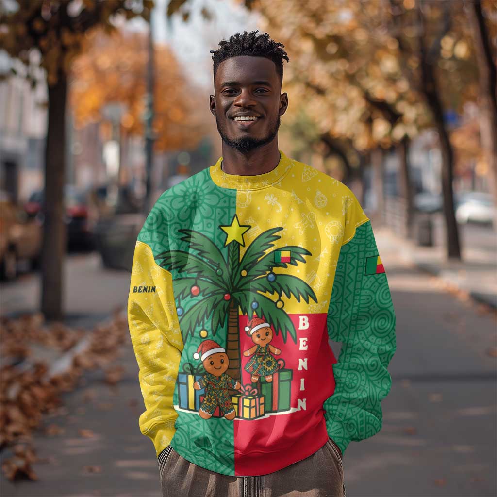 Benin Christmas Sweatshirt Palm Tree Dolls and Red Yellow Green Festive - African Pride