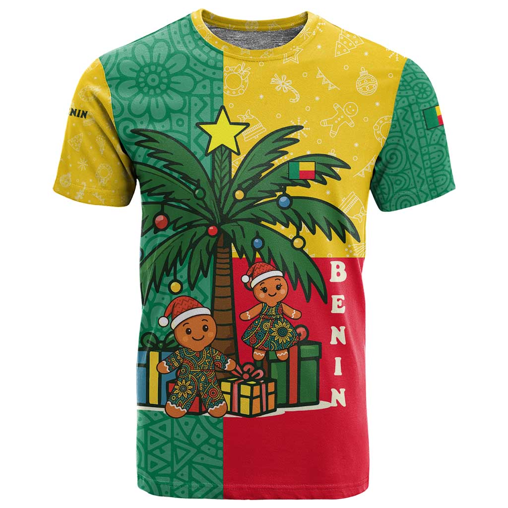 Benin Christmas T shirt Palm Tree Dolls and Red Yellow Green Festive - African Pride