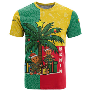 Benin Christmas T shirt Palm Tree Dolls and Red Yellow Green Festive - African Pride