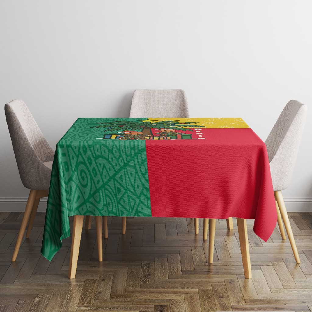 Benin Christmas Tablecloth Palm Tree Dolls and Red Yellow Green Festive - African Pride