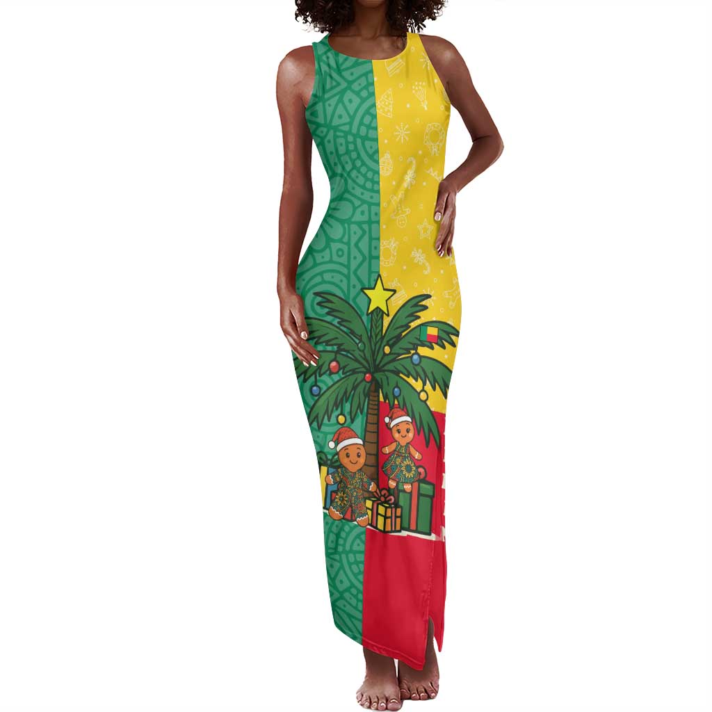 Benin Christmas Tank Maxi Dress Palm Tree Dolls and Red Yellow Green Festive - African Pride