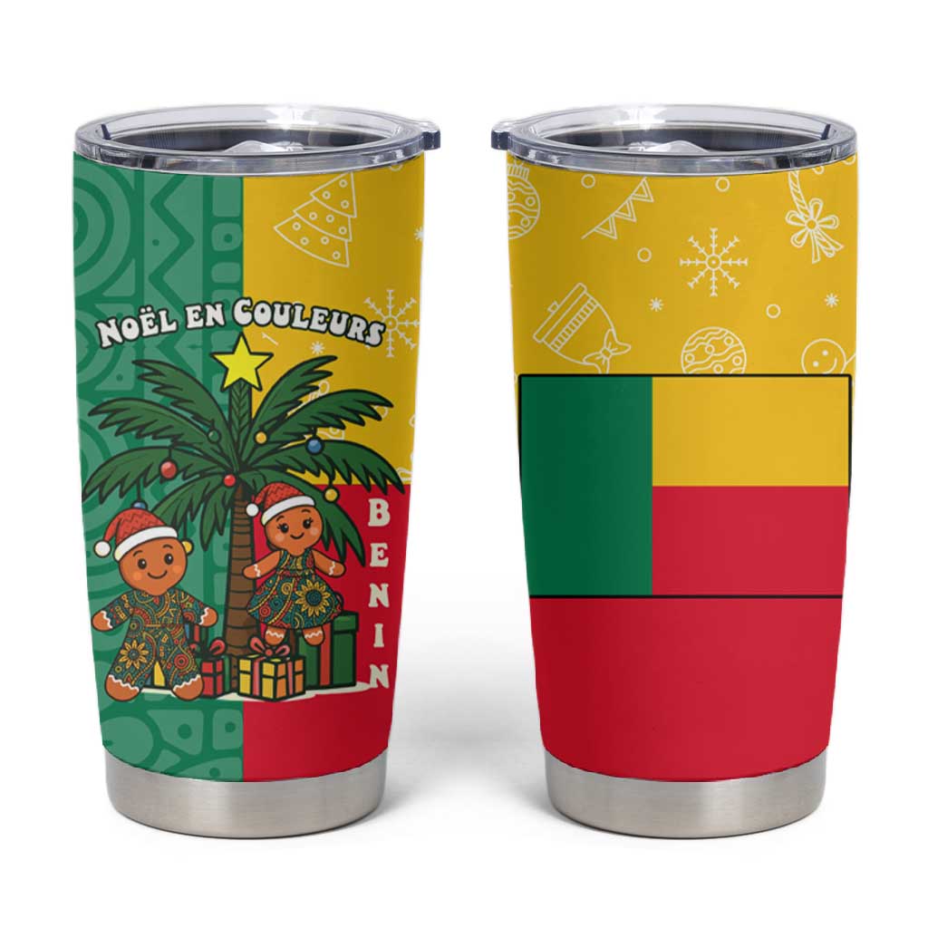 Benin Christmas Tumbler Cup Palm Tree Dolls and Red Yellow Green Festive - African Pride