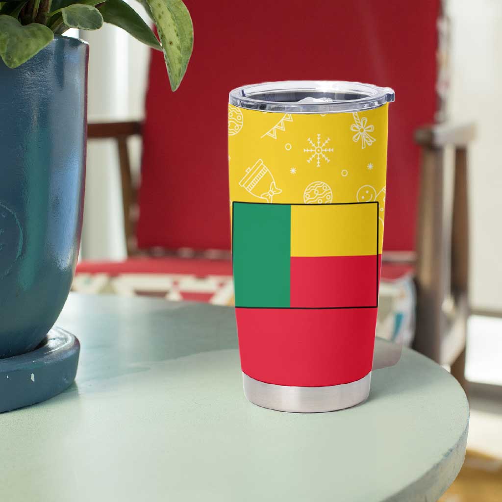 Benin Christmas Tumbler Cup Palm Tree Dolls and Red Yellow Green Festive - African Pride