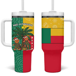 Benin Christmas Tumbler With Handle Palm Tree Dolls and Red Yellow Green Festive - African Pride
