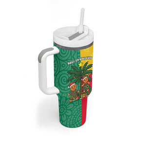 Benin Christmas Tumbler With Handle Palm Tree Dolls and Red Yellow Green Festive - African Pride