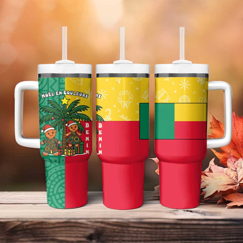 Benin Christmas Tumbler With Handle Palm Tree Dolls and Red Yellow Green Festive - African Pride
