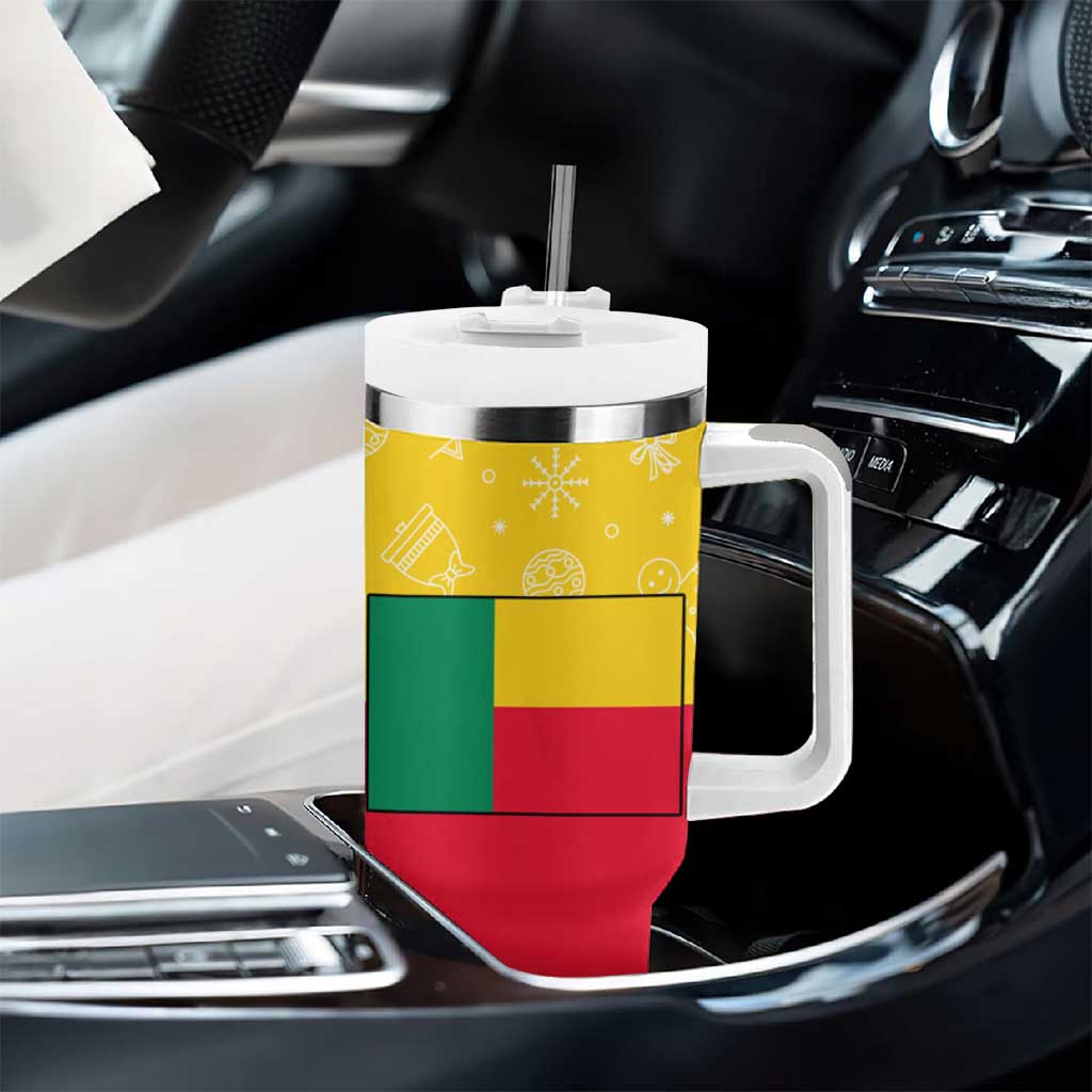 Benin Christmas Tumbler With Handle Palm Tree Dolls and Red Yellow Green Festive - African Pride