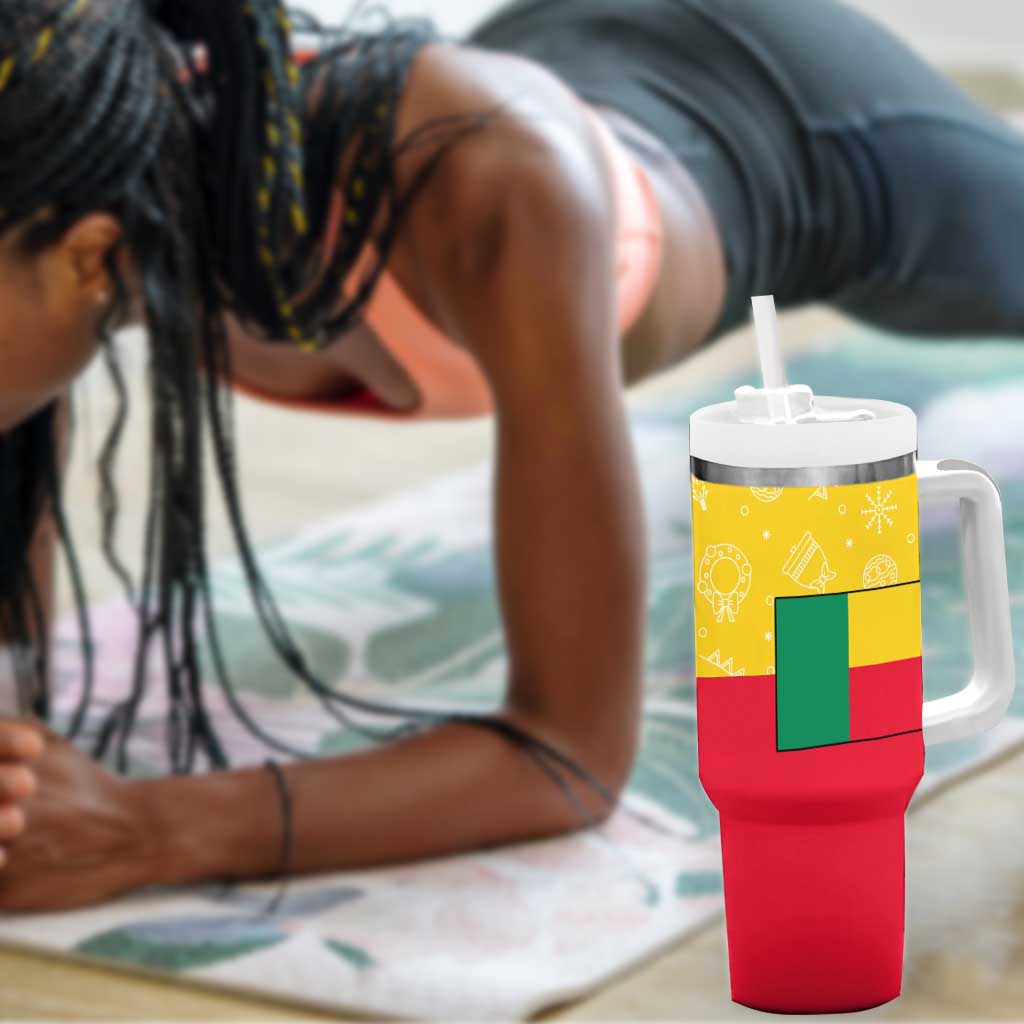 Benin Christmas Tumbler With Handle Palm Tree Dolls and Red Yellow Green Festive - African Pride