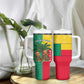Benin Christmas Tumbler With Handle Palm Tree Dolls and Red Yellow Green Festive - African Pride